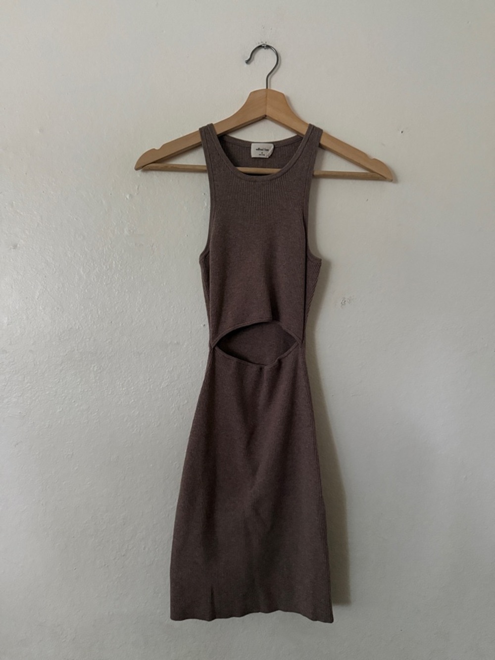 Wilfred Taupe Ribbed Midi Dress with Front Cutout Sz XS